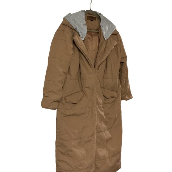 BLANKNYC Tan Oversized Quilted Longline Puffer Coat Snap Front Pockets XS - Picture 9 of 11